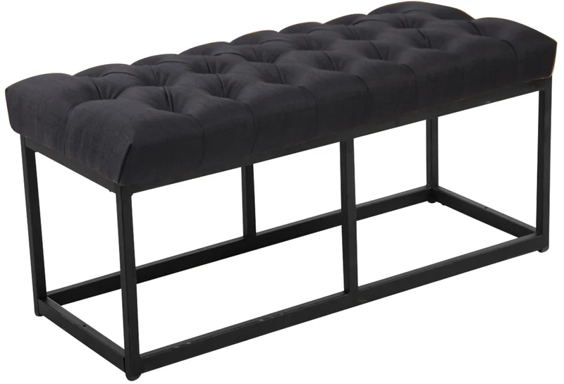 Banquette en tissu noir 100 x 50 cm coutures décoratives et métal noir mat avec assise rembourrée style moderne 10_0008825