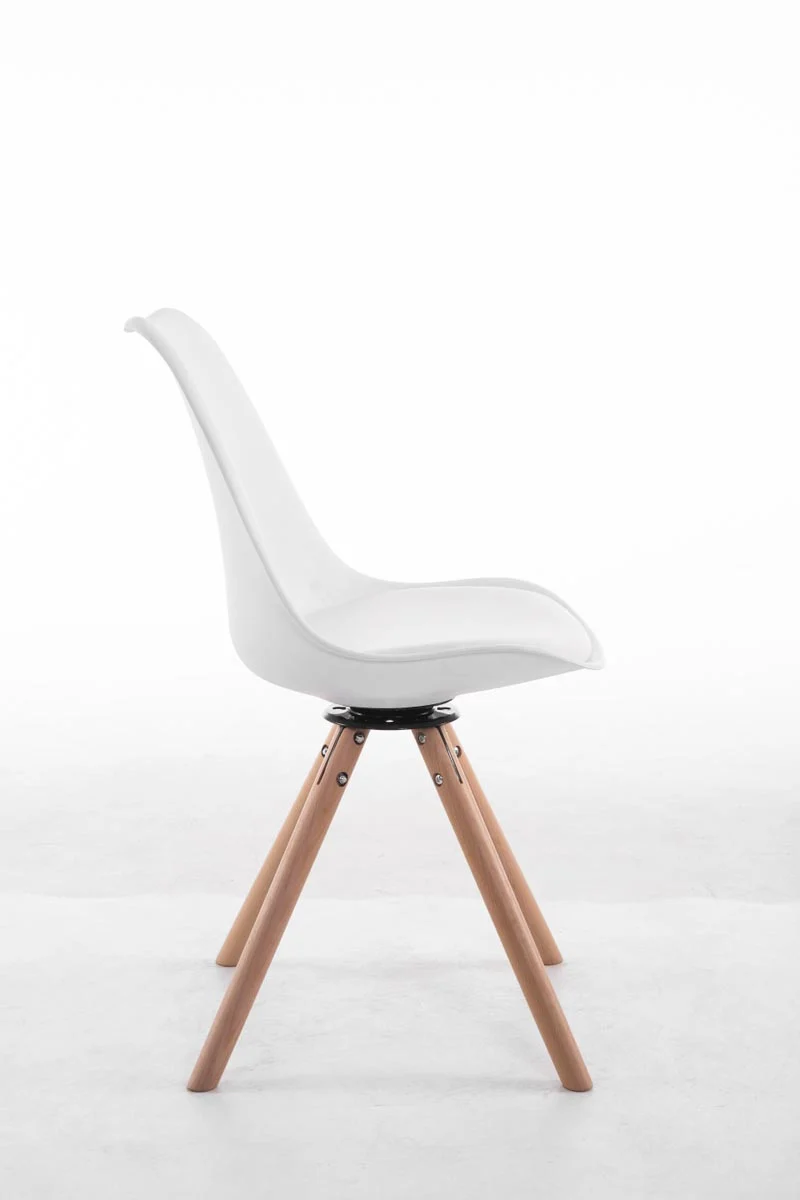 Chaise de salle à manger x1 pivotante en similicuir plastique blanc et et bois avec assise 360° 10_0008474