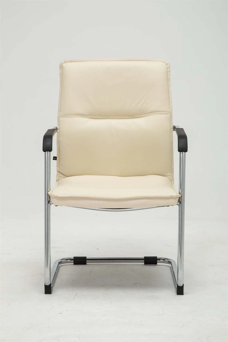 Lot de 2 chaises cantilever en similicuir crème et métal chromé avec dossier rembourré 10_0007811
