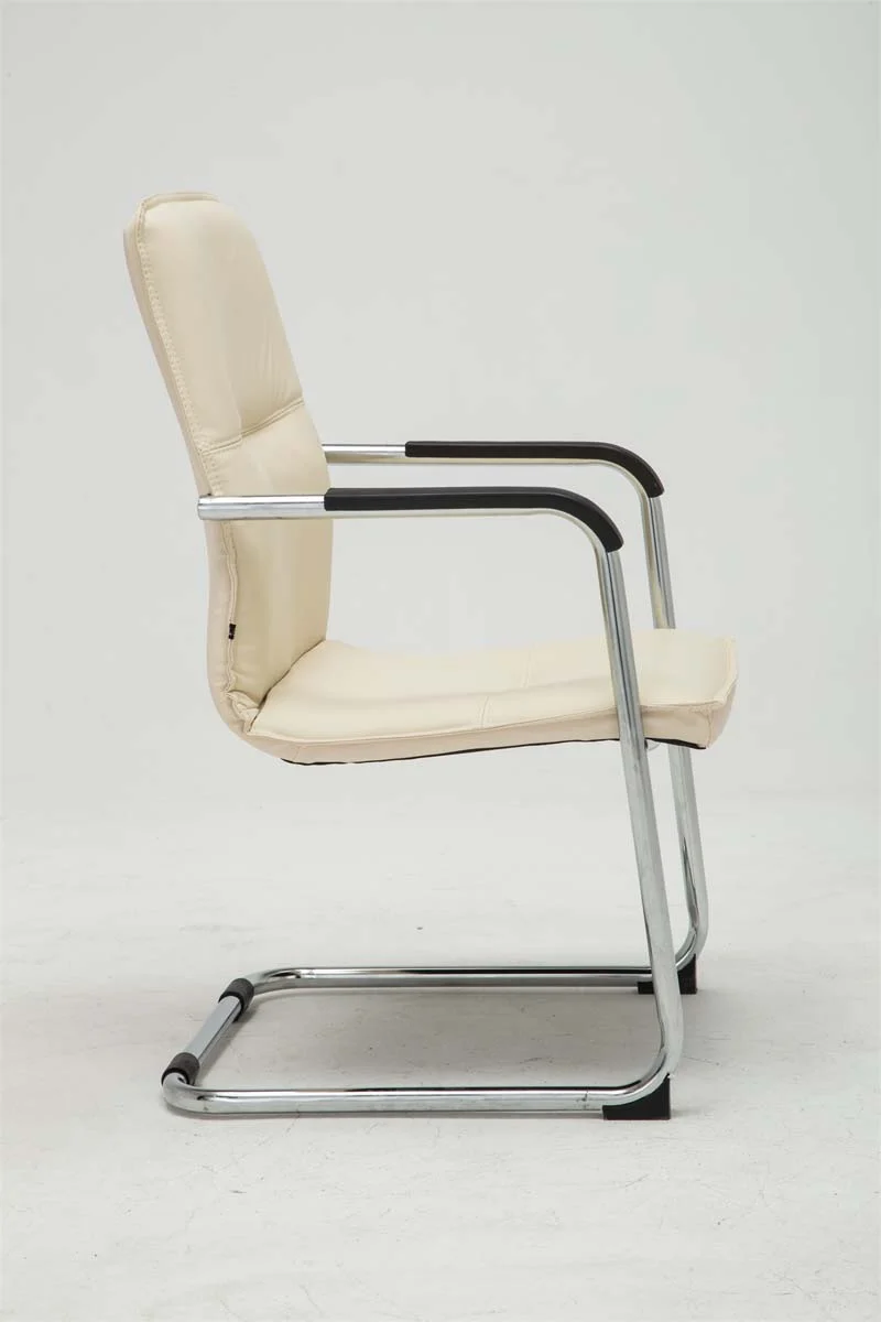 Lot de 2 chaises cantilever en similicuir crème et métal chromé avec dossier rembourré 10_0007811