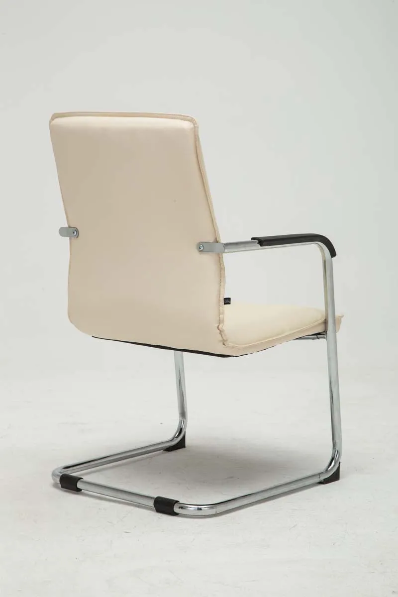 Lot de 2 chaises cantilever en similicuir crème et métal chromé avec dossier rembourré 10_0007811