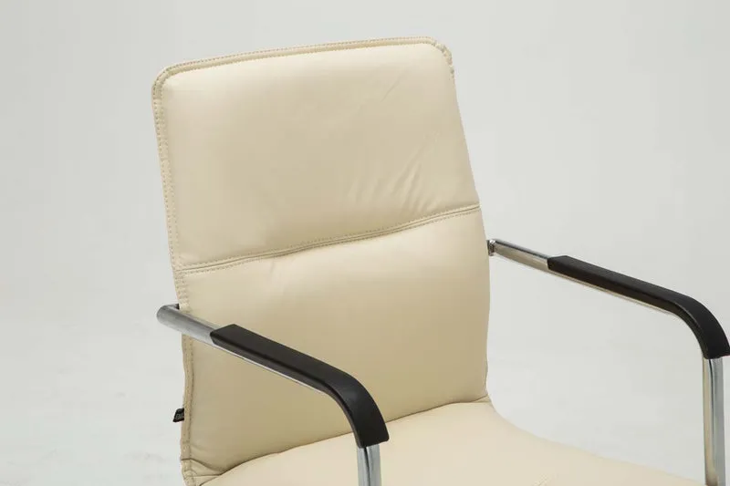 Lot de 2 chaises cantilever en similicuir crème et métal chromé avec dossier rembourré 10_0007811