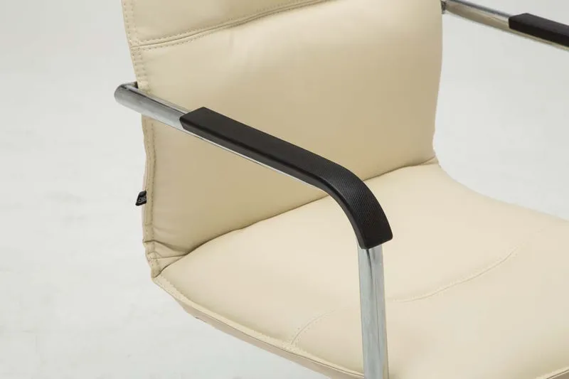 Lot de 2 chaises cantilever en similicuir crème et métal chromé avec dossier rembourré 10_0007811