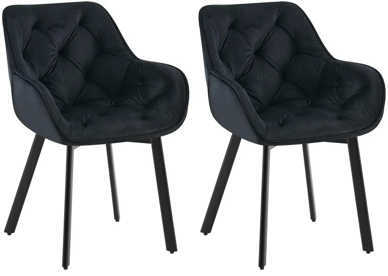 Lot de 2 chaises de salle à manger pivotantes en velours noir et métal noir avec accoudoirs 10_0007768