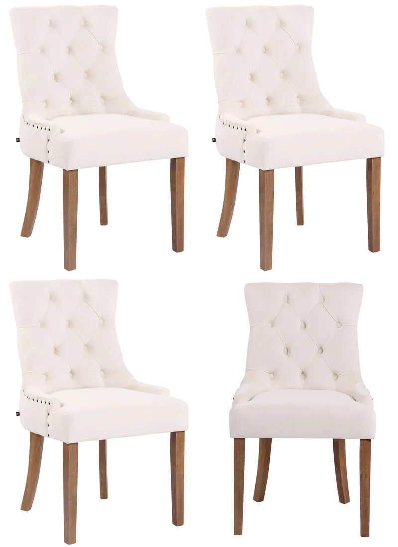 Ensemble de 4 chaises de salle à manger en velours crème coutures décoratives pieds en bois marron clair 10_0007740