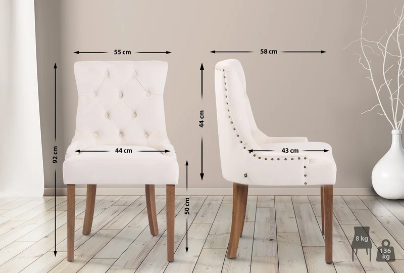 Ensemble de 4 chaises de salle à manger en velours crème coutures décoratives pieds en bois marron clair 10_0007740