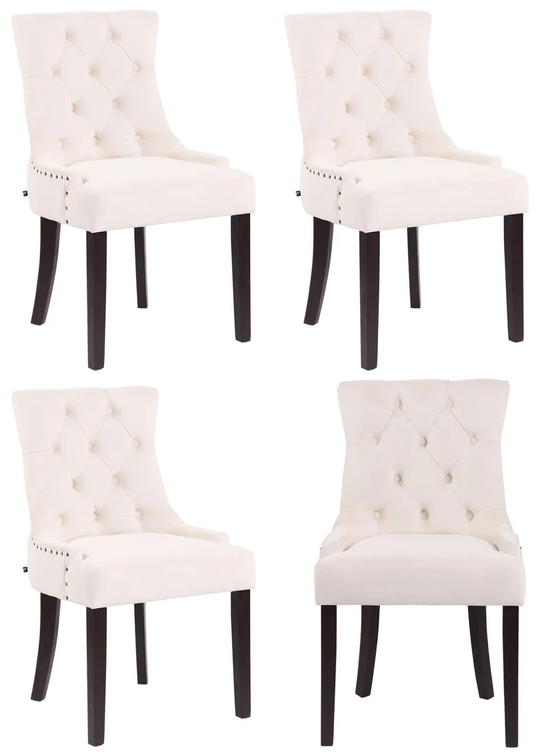 Ensemble de 4 chaises de salle à manger en velours crème coutures décoratives pieds en bois noir 10_0007739