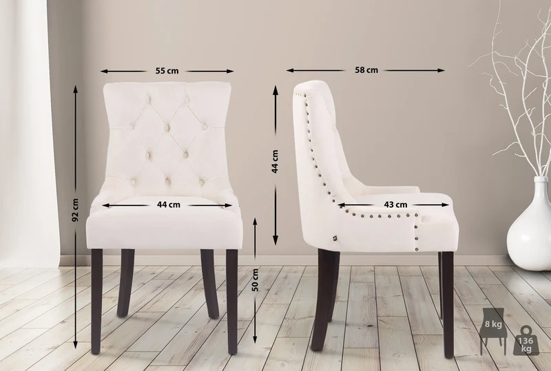 Ensemble de 4 chaises de salle à manger en velours crème coutures décoratives pieds en bois noir 10_0007739