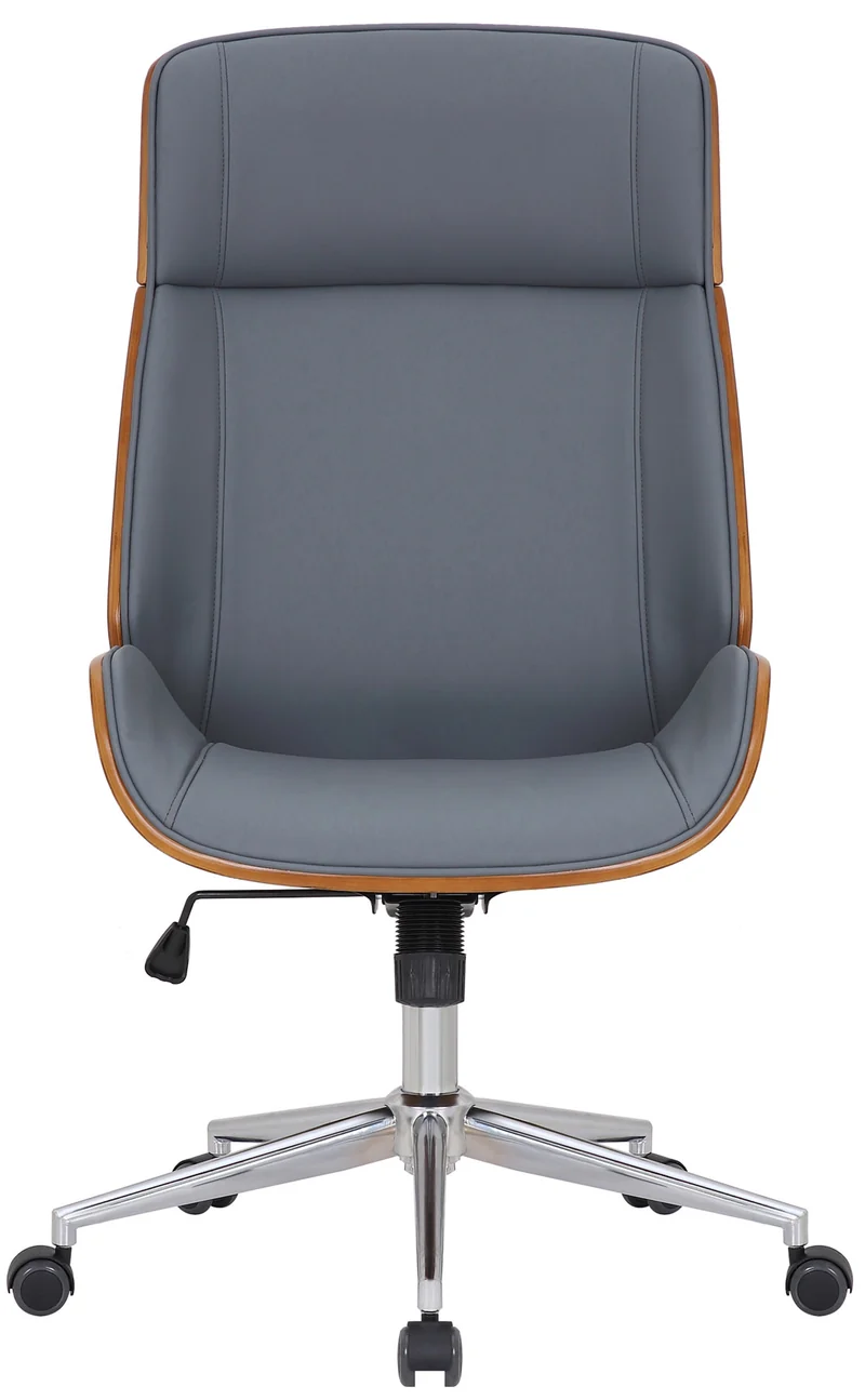 Chaise de bureau ergonomique sur roulettes en similicuir gris et bois avec piètement chromé 10_0007107