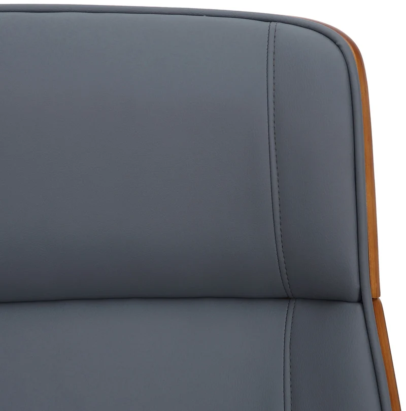 Chaise de bureau ergonomique sur roulettes en similicuir gris et bois avec piètement chromé 10_0007107