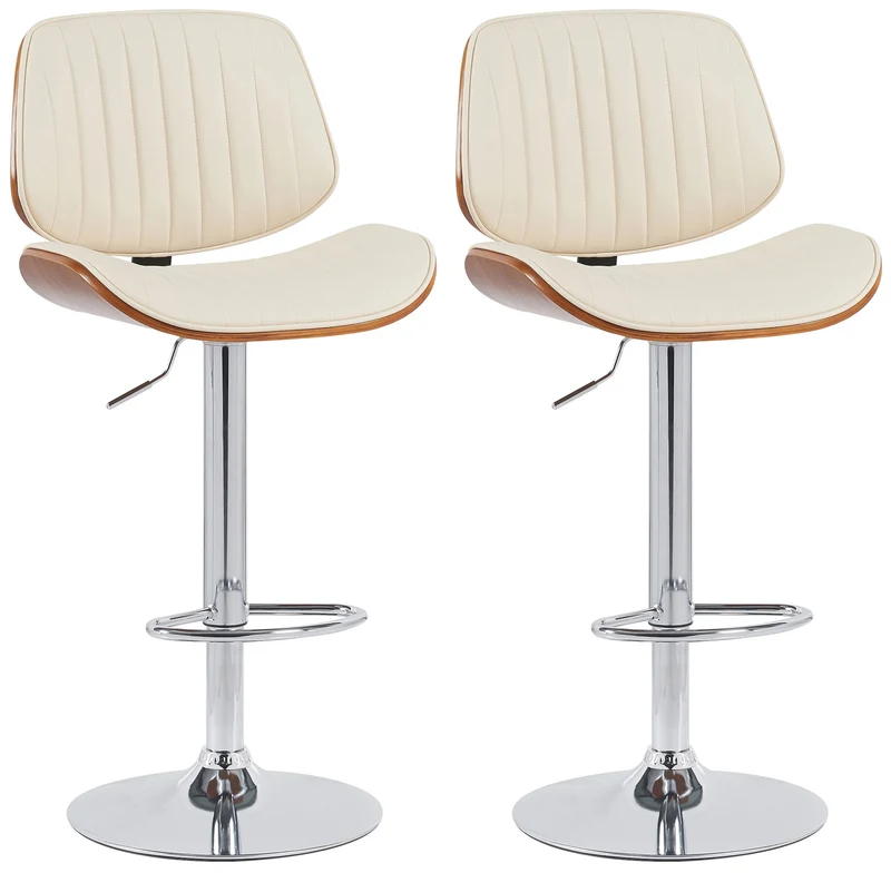 Lot de 2 tabourets de bar avec dossier en PVC crème structure en bois courbé et métal 10_0006822