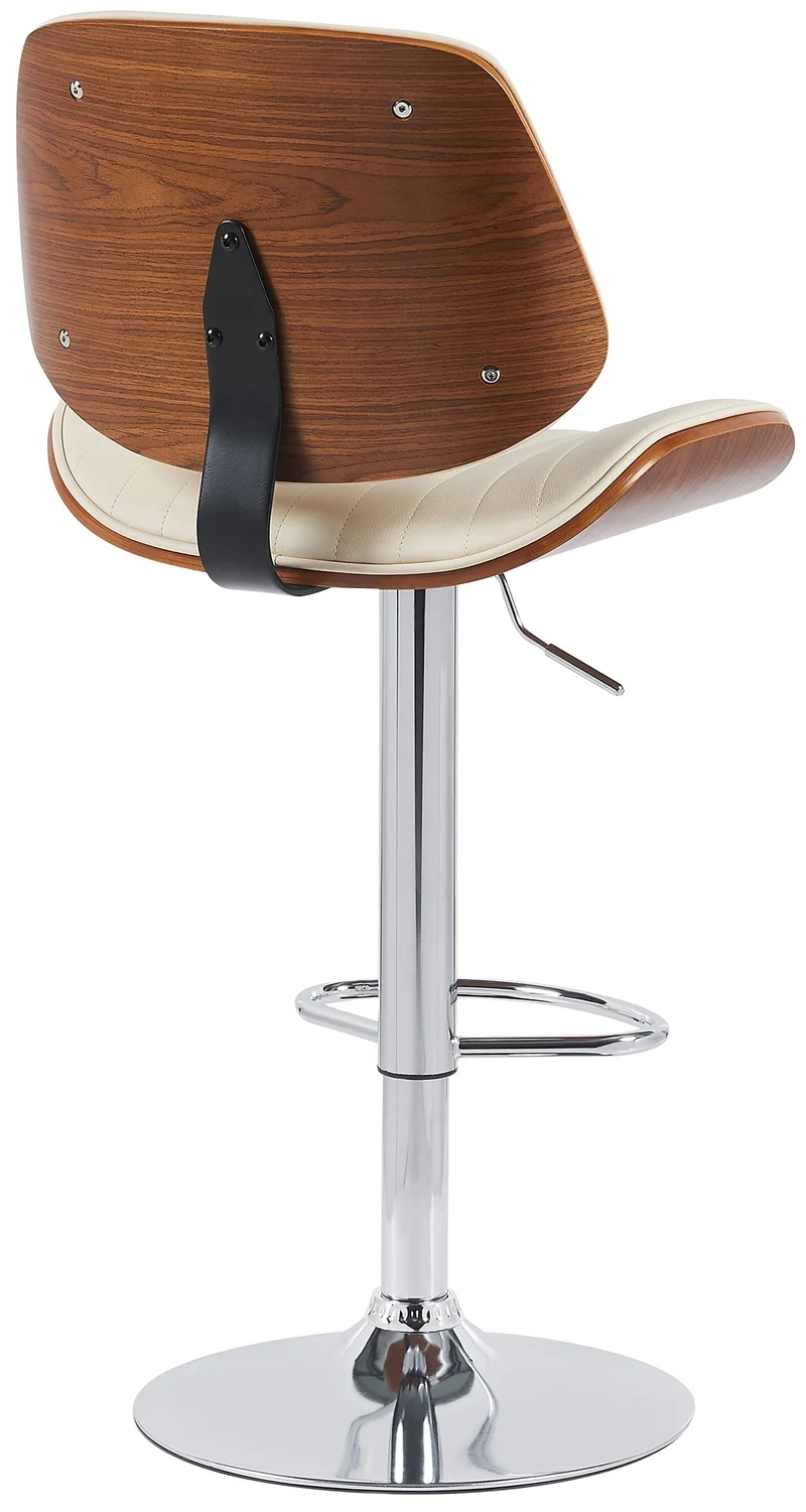 Lot de 2 tabourets de bar avec dossier en PVC crème structure en bois courbé et métal 10_0006822