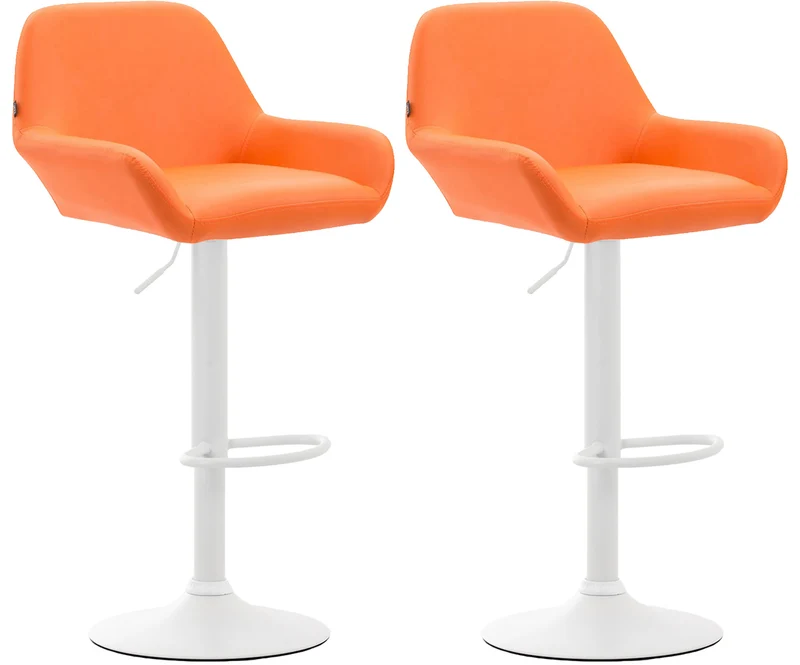 Lot de 2 tabourets de bar pivotant design moderne avec dossier et accoudoirs en PVC orange pied en métal blanc 10_0006742