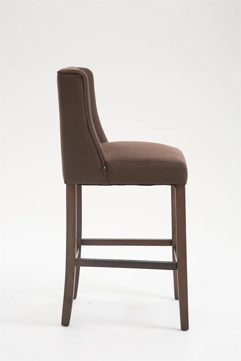 Tabouret de bar x1 en tissu marron et bois d'hévéa avec dossier et repose-pieds style scandinave 10_0006651