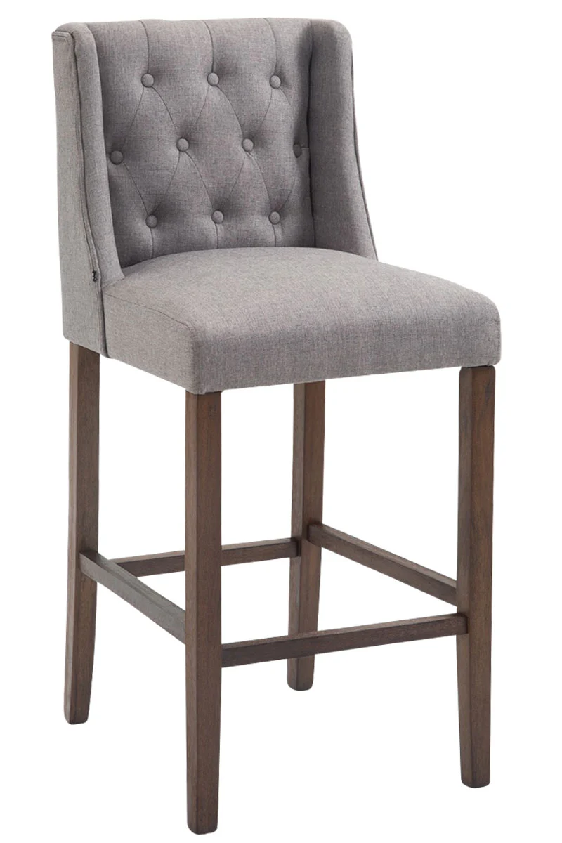 Tabouret de bar x1 avec dossier et repose-pieds en tissu gris clair et bois d'hévéa avec dossier et repose-pieds style scandinave 10_0006649