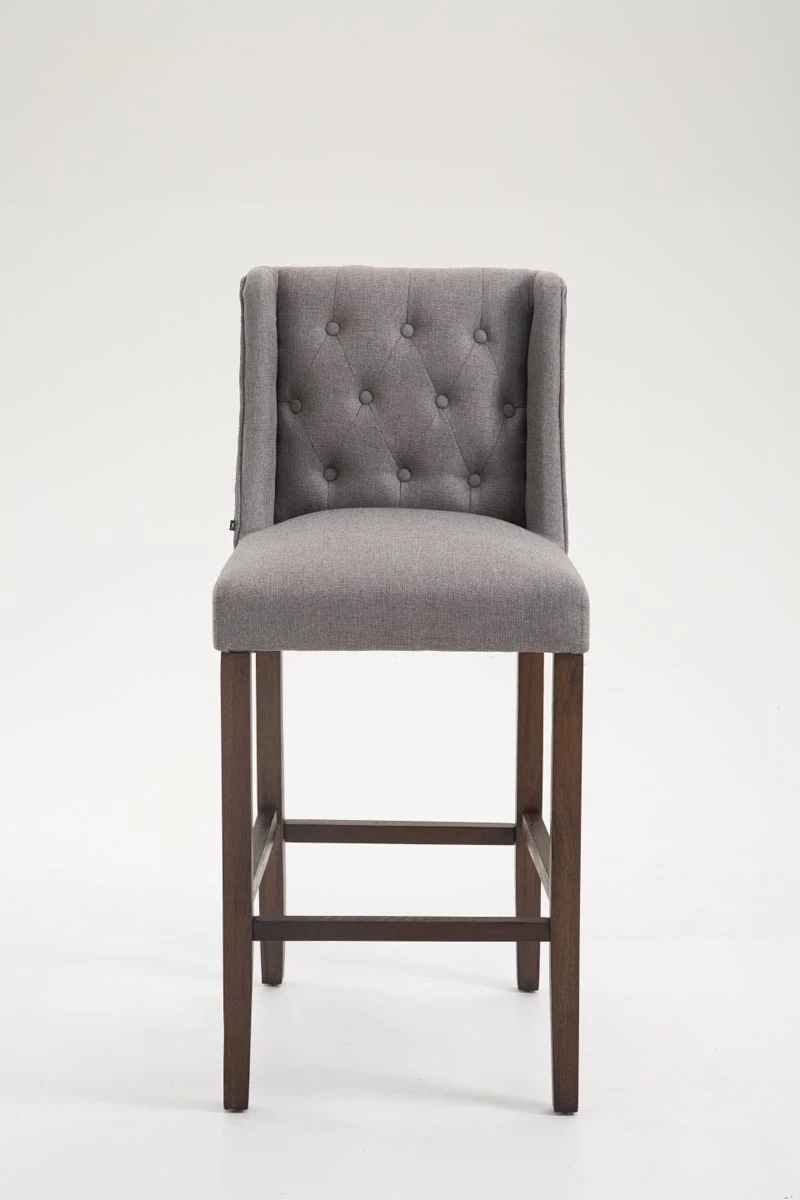 Tabouret de bar x1 avec dossier et repose-pieds en tissu gris clair et bois d'hévéa avec dossier et repose-pieds style scandinave 10_0006649