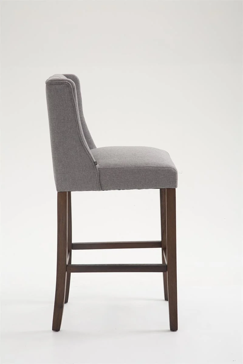 Tabouret de bar x1 avec dossier et repose-pieds en tissu gris clair et bois d'hévéa avec dossier et repose-pieds style scandinave 10_0006649