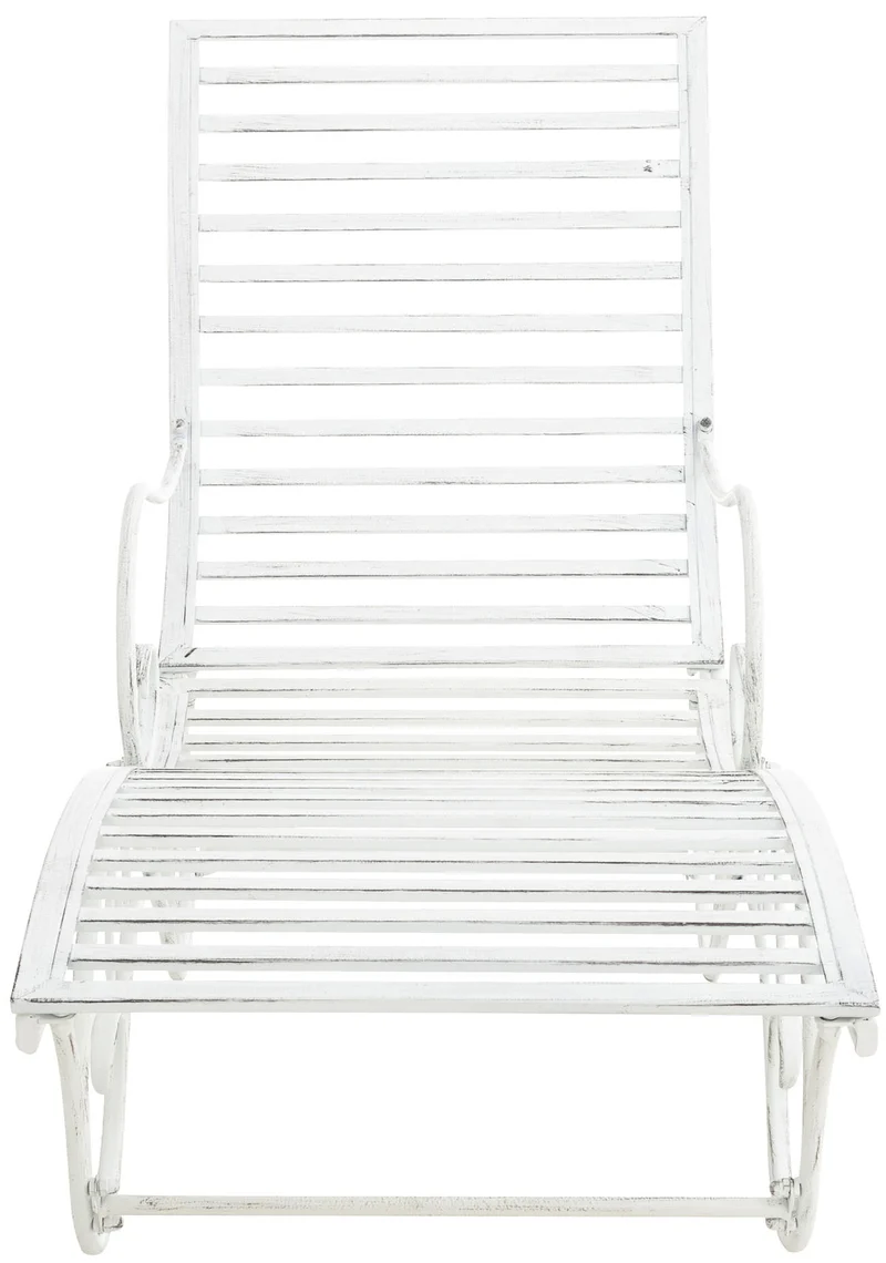 Chaise longue de jardin en fer style antique blanc vieilli avec accoudoirs MDJ10210