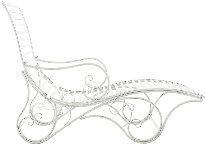Chaise longue de jardin en fer style antique blanc vieilli avec accoudoirs MDJ10210