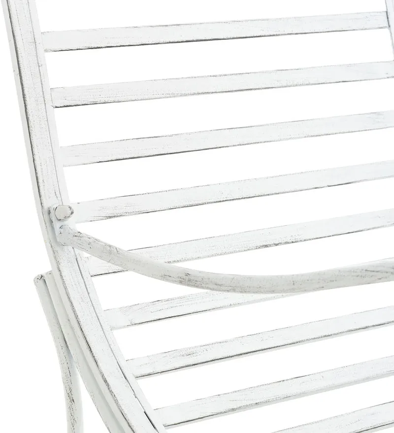 Chaise longue de jardin en fer style antique blanc vieilli avec accoudoirs MDJ10210