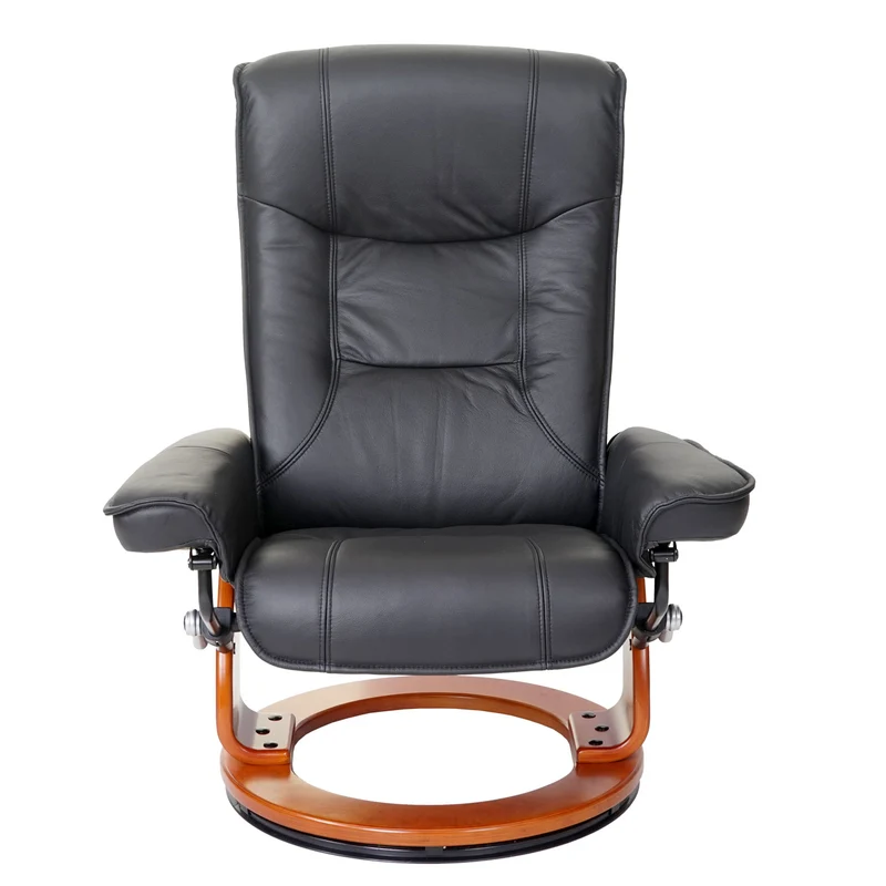 Fauteuil de relaxation TV avec repose-pieds cuir véritable noir pivotant inclinable 04_0003672