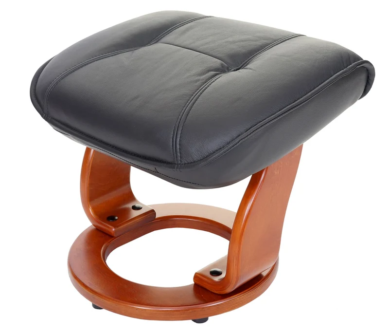 Fauteuil de relaxation TV avec repose-pieds cuir véritable noir pivotant inclinable 04_0003672