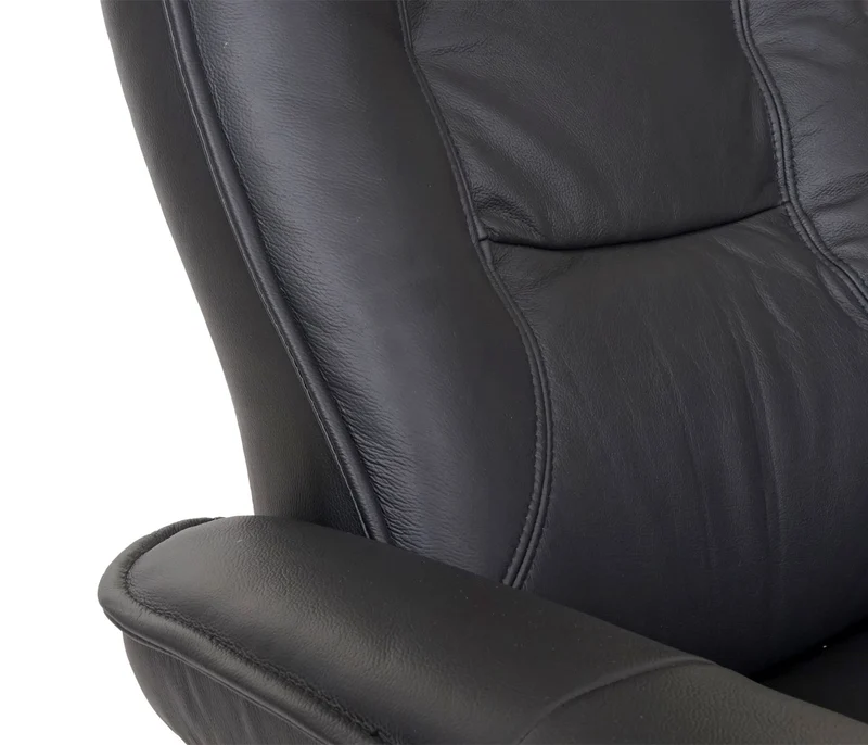Fauteuil de relaxation TV avec repose-pieds cuir véritable noir pivotant inclinable 04_0003672