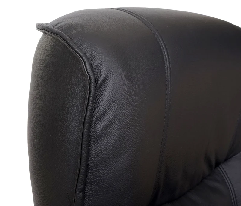 Fauteuil de relaxation TV avec repose-pieds cuir véritable noir pivotant inclinable 04_0003672