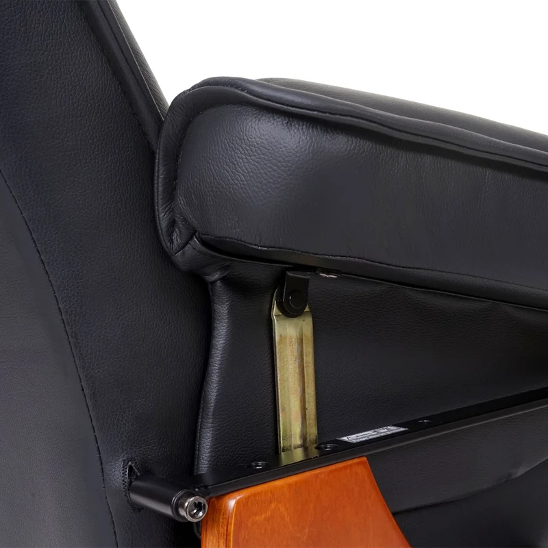 Fauteuil de relaxation TV avec repose-pieds cuir véritable noir pivotant inclinable 04_0003672