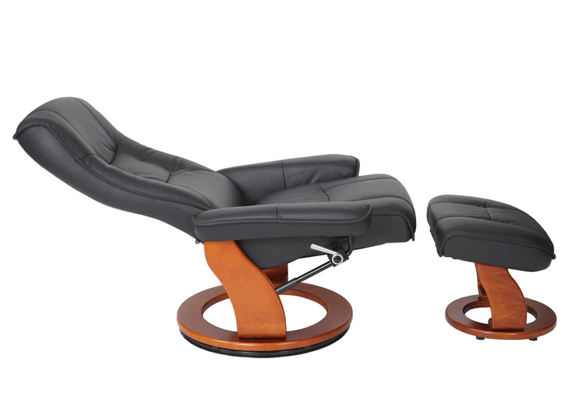 Fauteuil de relaxation TV avec repose-pieds cuir véritable noir pivotant inclinable 04_0003672