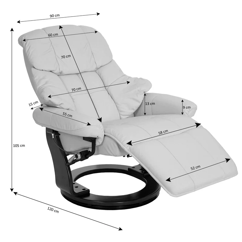 Fauteuil de relaxation avec repose-pieds et accoudoirs en tissu/textile capacité de charge 150 kg gris clair 04_0003670