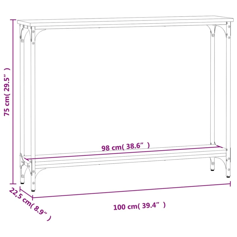 Table d'appoint console pratique pour une entrée organisée 100 x 22,5 x 75 cm bois d'ingénierie et métal DEC031898