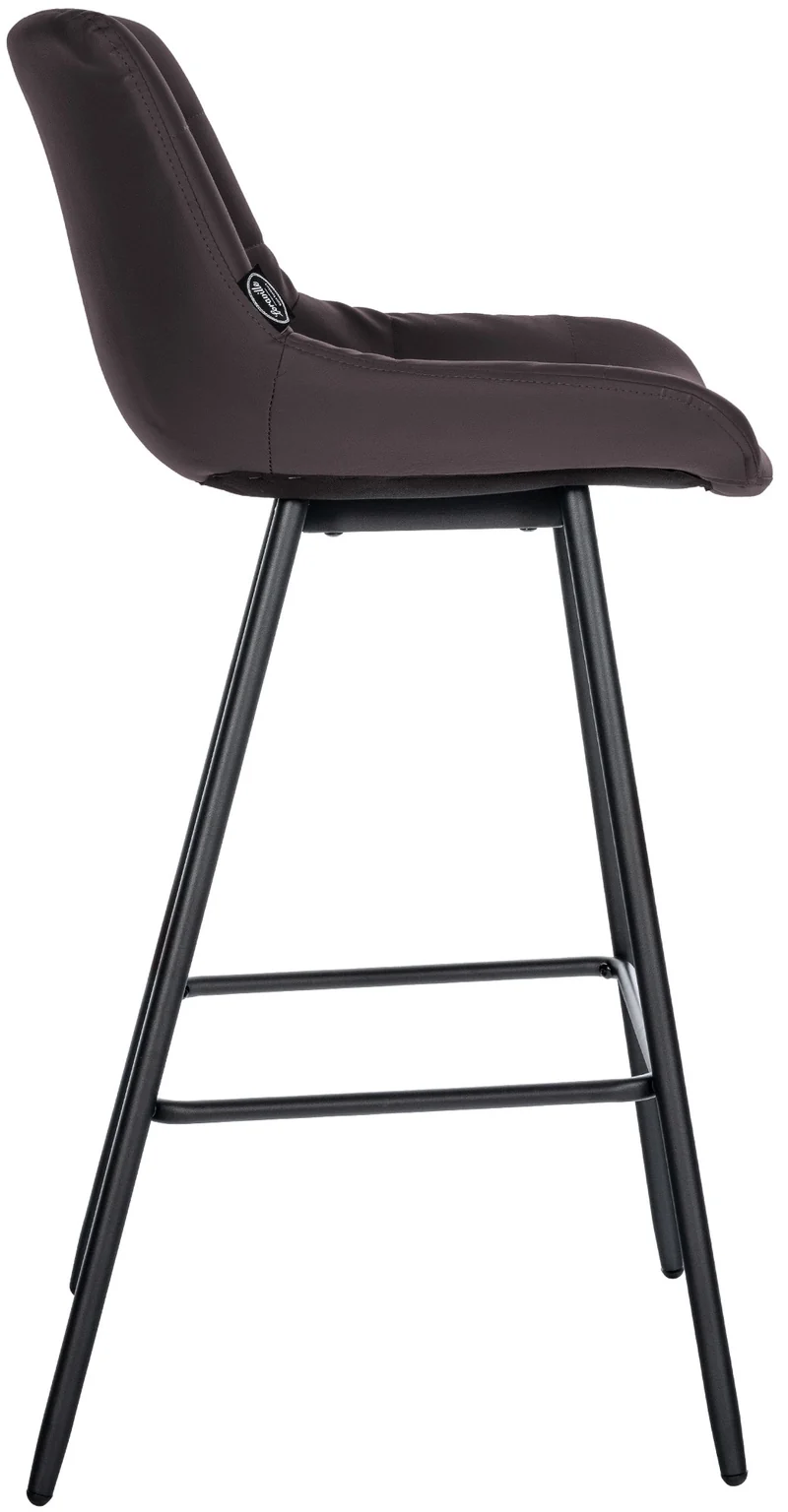 Tabouret de bar x1 avec repose-pieds revêtement en PVC marron piètement à quatre pieds en métal noir 10_0005460