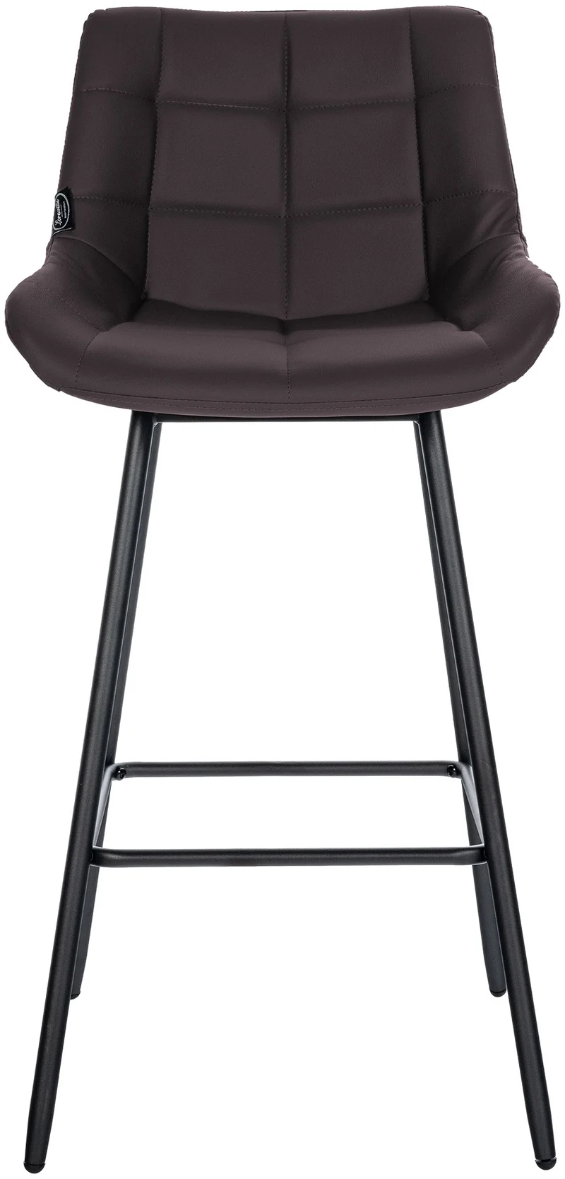Tabouret de bar x1 avec repose-pieds revêtement en PVC marron piètement à quatre pieds en métal noir 10_0005460