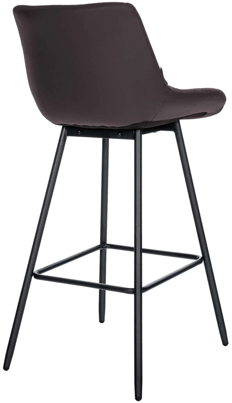 Tabouret de bar x1 avec repose-pieds revêtement en PVC marron piètement à quatre pieds en métal noir 10_0005460
