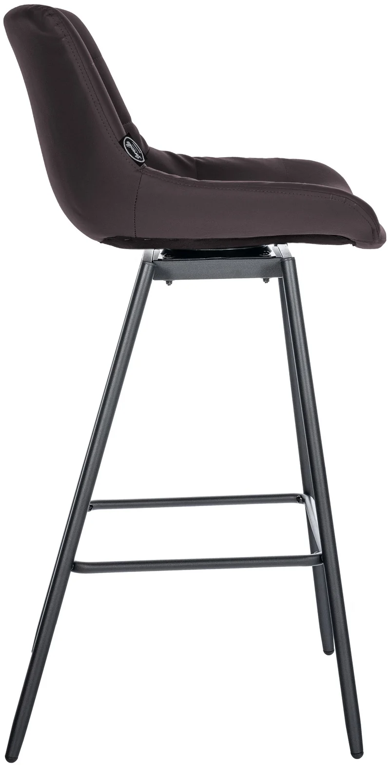 Tabouret de bar pivotant x1 avec repose-pieds revêtement en PVC marron piètement à quatre pieds en métal noir 10_0005471