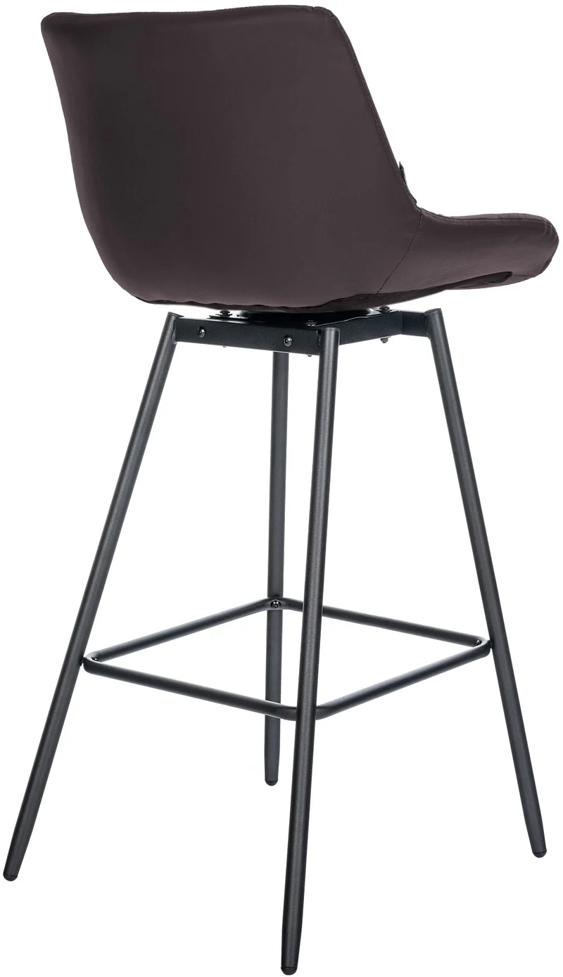 Tabouret de bar pivotant x1 avec repose-pieds revêtement en PVC marron piètement à quatre pieds en métal noir 10_0005471