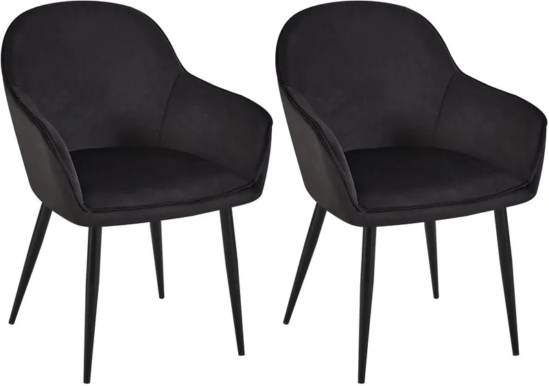 Set de 2 chaises de salle à manger dossier arrondis avec accoudoirs en velours noir 10_0001530