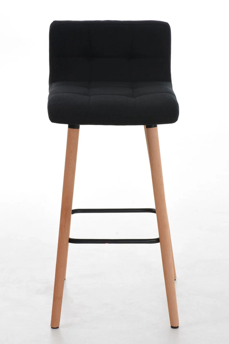 Tabouret de bar en tissu noir coutures décoratives pieds en bois avec repose-pieds 10_0000049