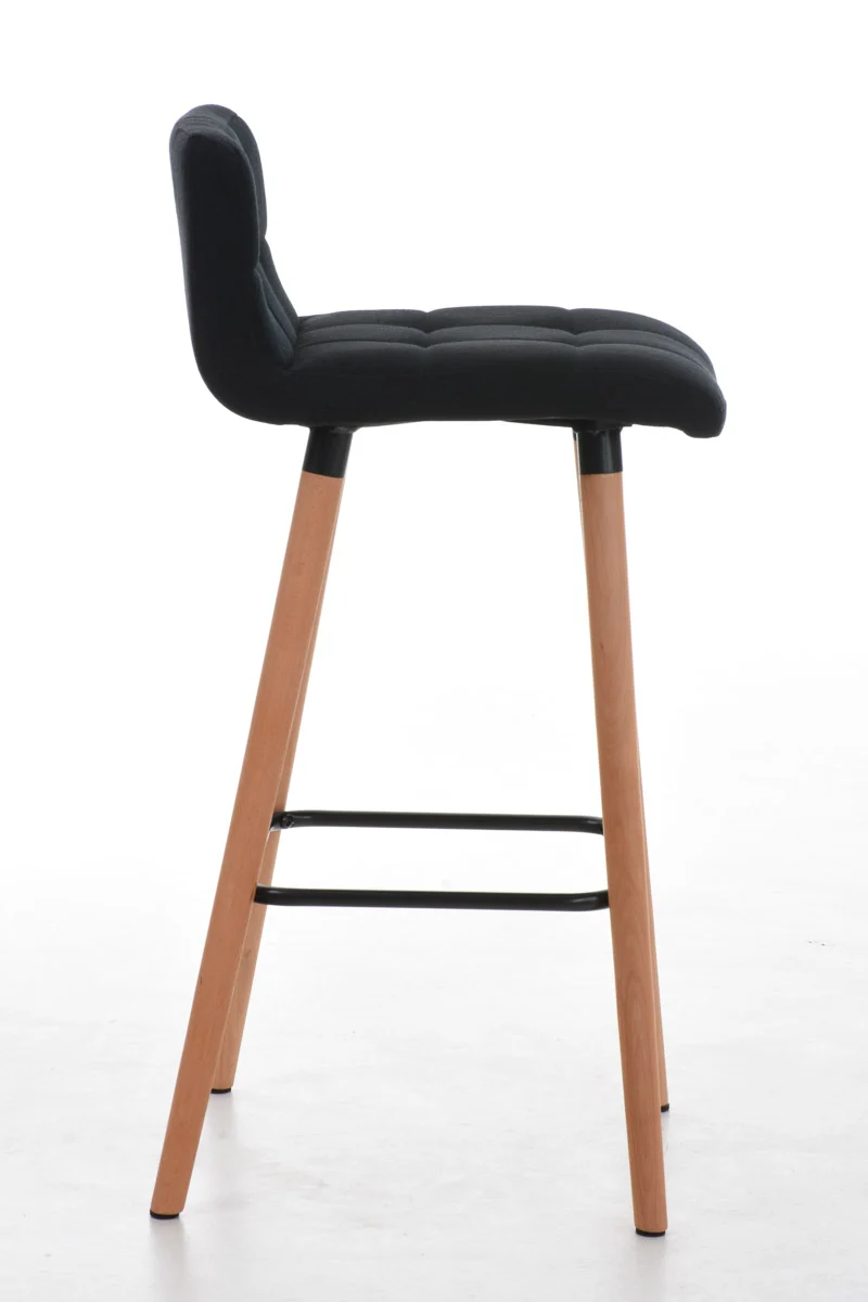 Tabouret de bar en tissu noir coutures décoratives pieds en bois avec repose-pieds 10_0000049