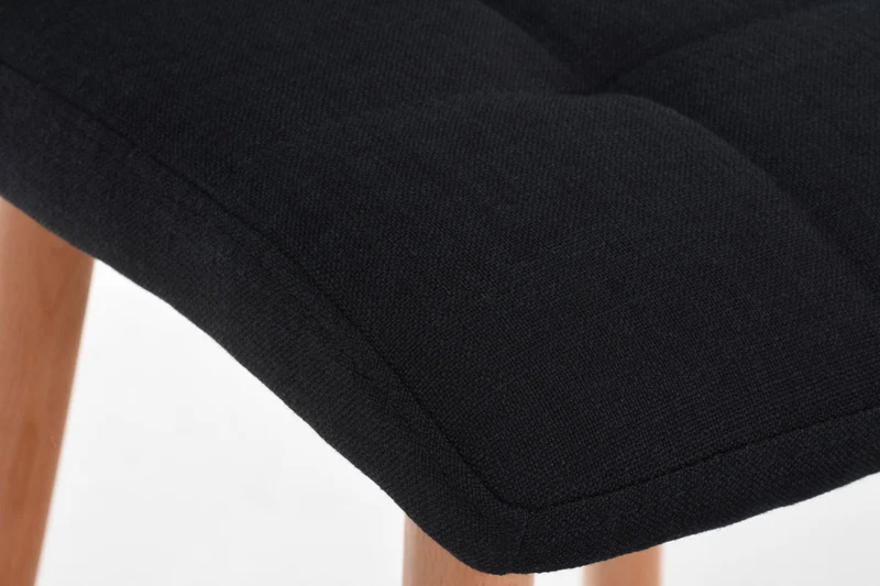 Tabouret de bar en tissu noir coutures décoratives pieds en bois avec repose-pieds 10_0000049