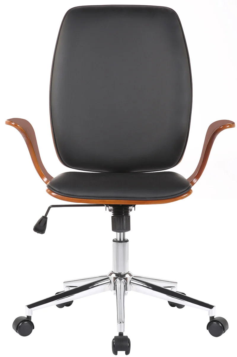 Fauteuil de bureau classique et confortable dossier ergonomique hauteur réglable en synthétique noir bois et métal BUR10557