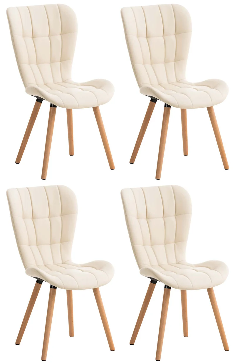 Lot de 4 chaises de salle à manger dossier haut coutures décoratives assise en PVC crème 10_0007577