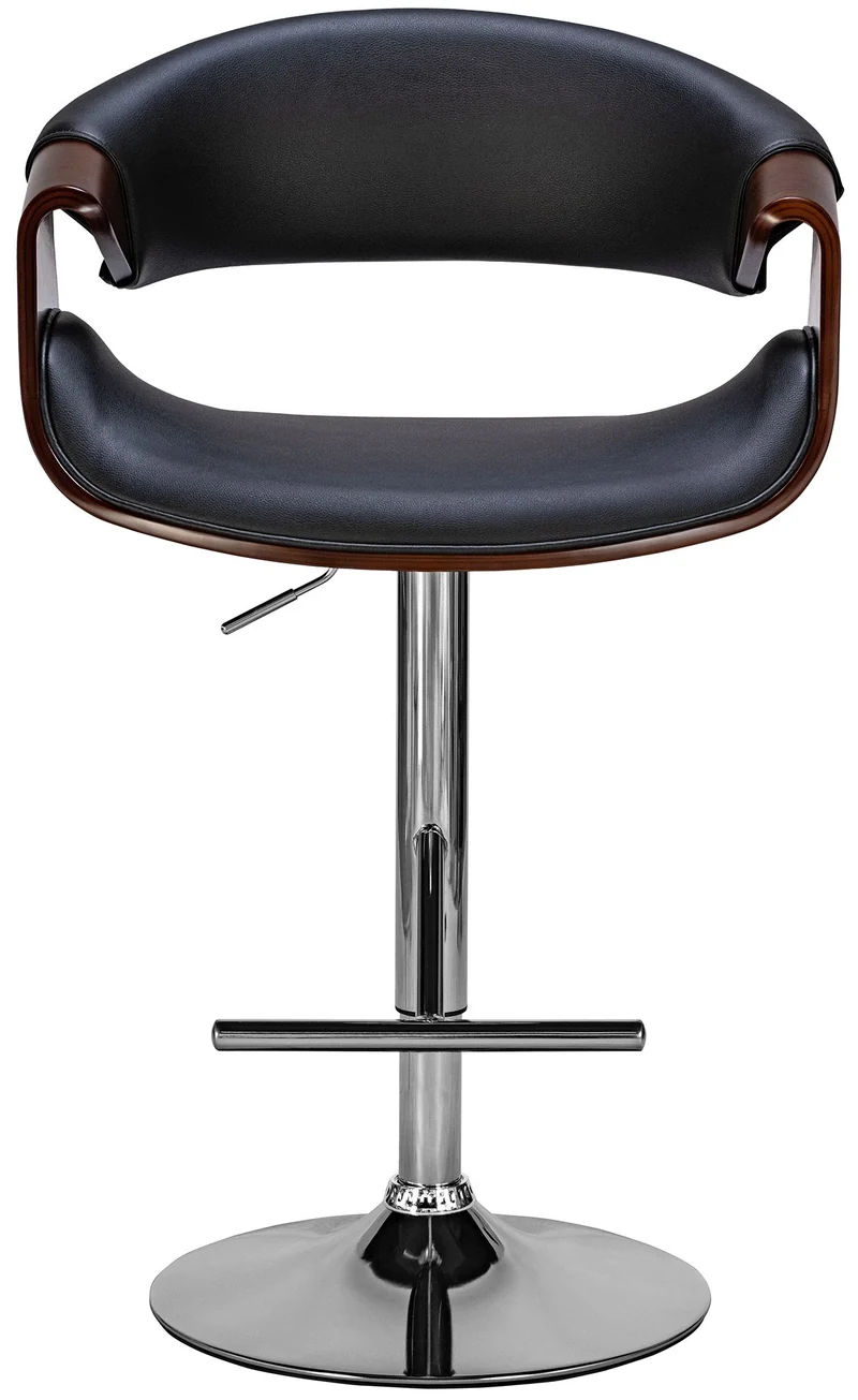 Tabouret de bar x1 style moderne rétro en PVC noir bois couleur noyer cadre en métal 10_0005869