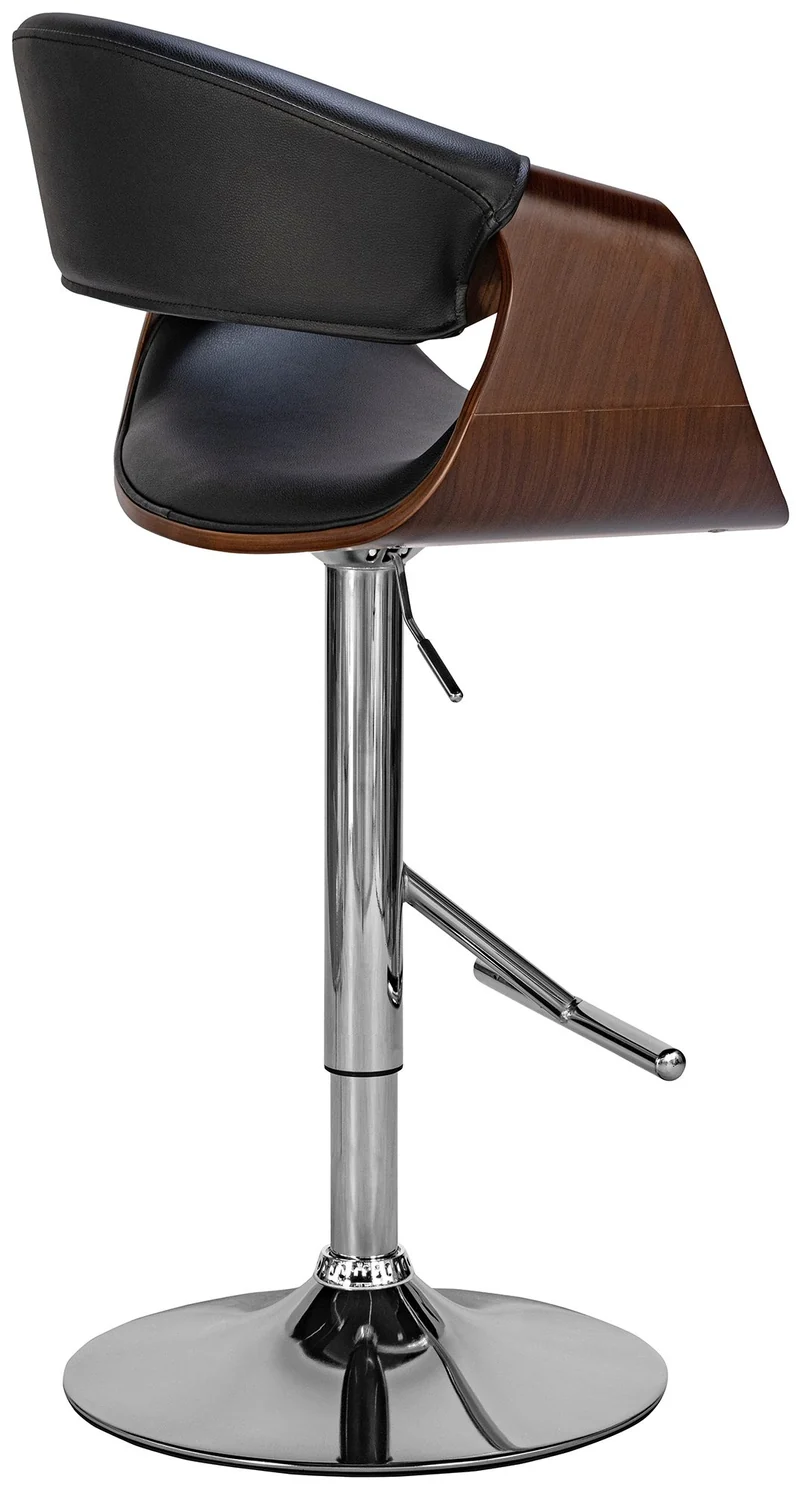 Tabouret de bar x1 style moderne rétro en PVC noir bois couleur noyer cadre en métal 10_0005869