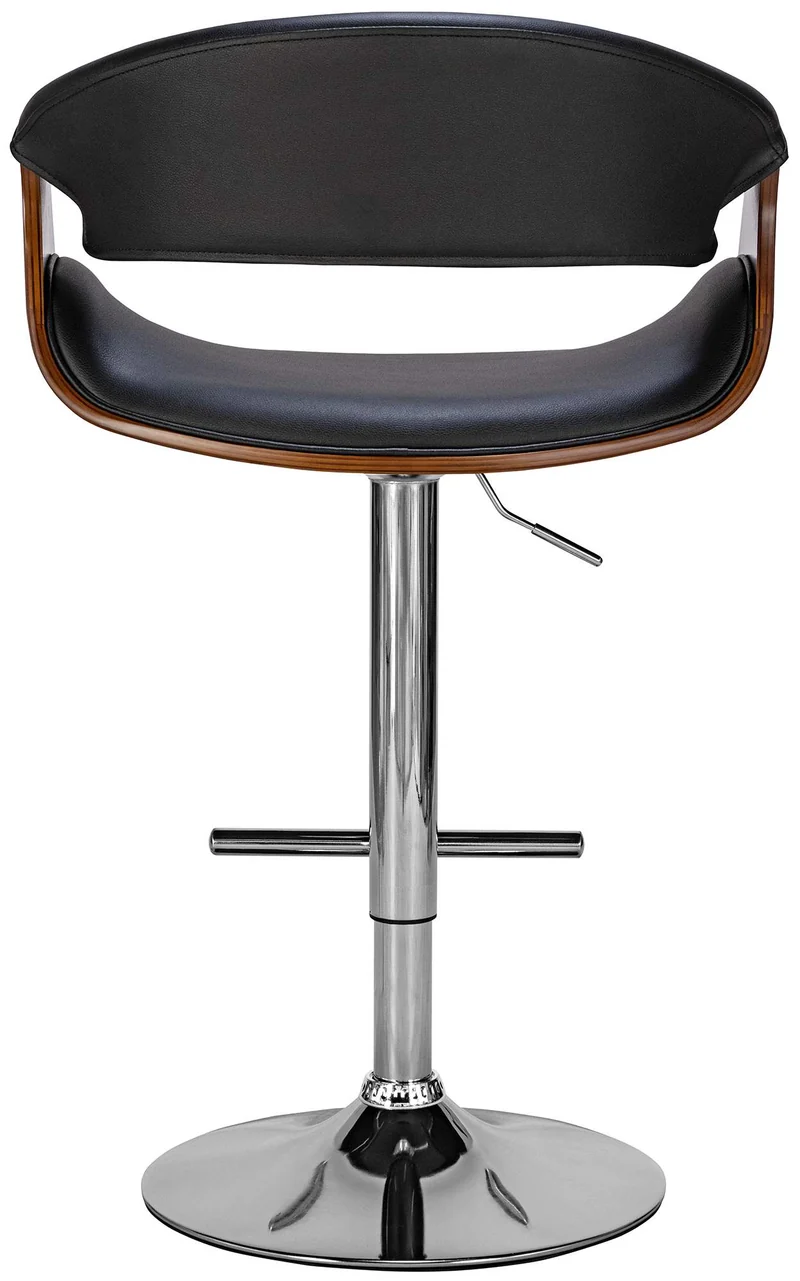 Tabouret de bar x1 style moderne rétro en PVC noir bois couleur noyer cadre en métal 10_0005869