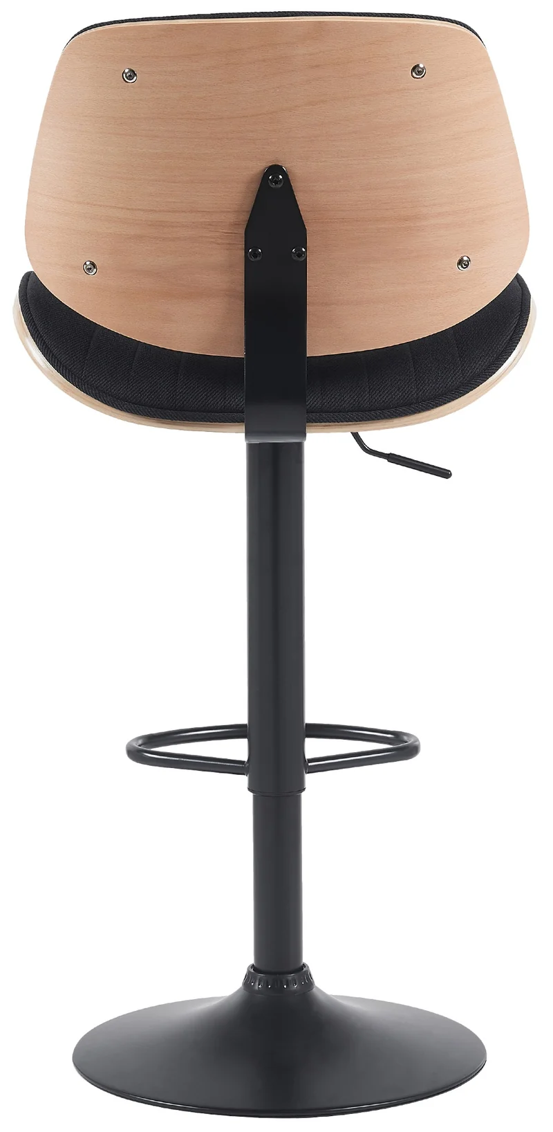 Tabouret de bar x1 style rétro moderne assise en tissu noir bois noyer et cadre métal noir 10_0006420