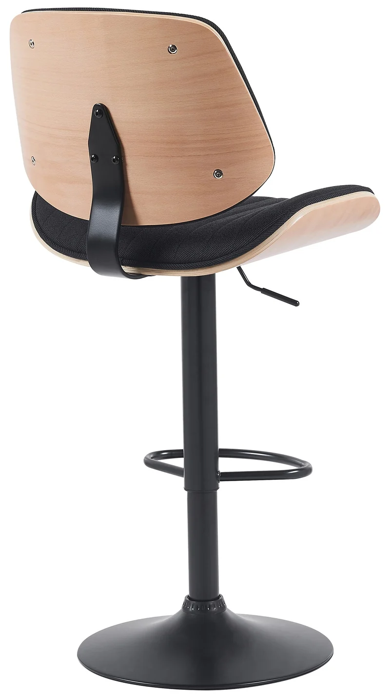 Tabouret de bar x1 style rétro moderne assise en tissu noir bois noyer et cadre métal noir 10_0006420