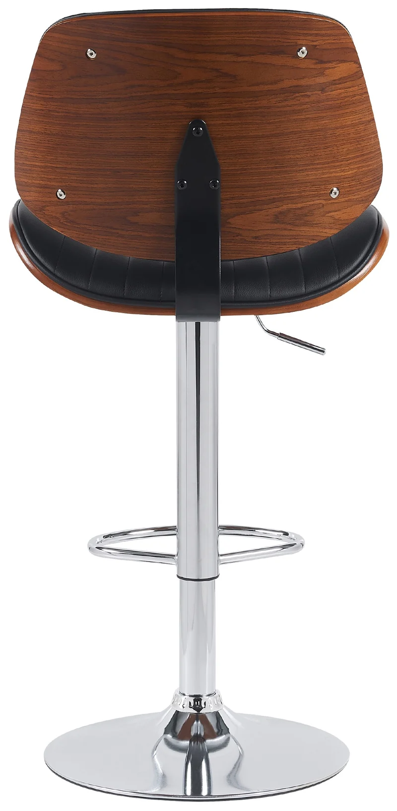 Lot de 2 tabourets de bar style rétro moderne assise en PVC noir bois noyer et cadre métal chromé 10_0006349