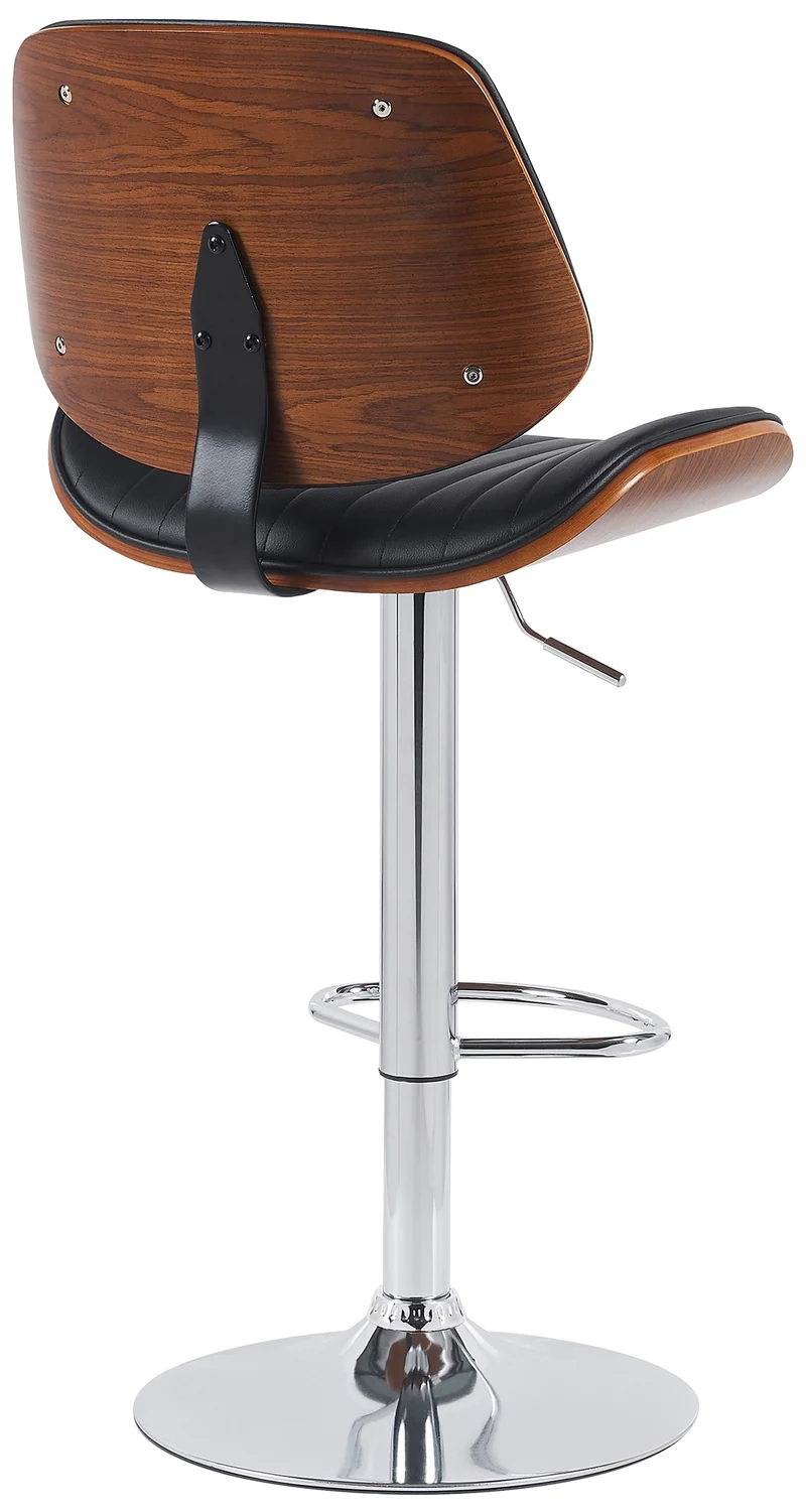 Lot de 2 tabourets de bar style rétro moderne assise en PVC noir bois noyer et cadre métal chromé 10_0006349